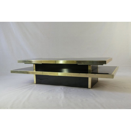 Vintage zwart opaline en goud aluminium salontafel, Italië 1970