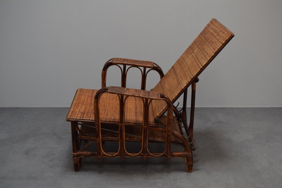 Image 1 of Zeldzame vintage Bauhaus rotan & bamboe stoel met Ottoman van Erich Dieckmann, 1930