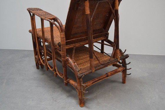 Image 1 of Zeldzame vintage Bauhaus rotan & bamboe stoel met Ottoman van Erich Dieckmann, 1930