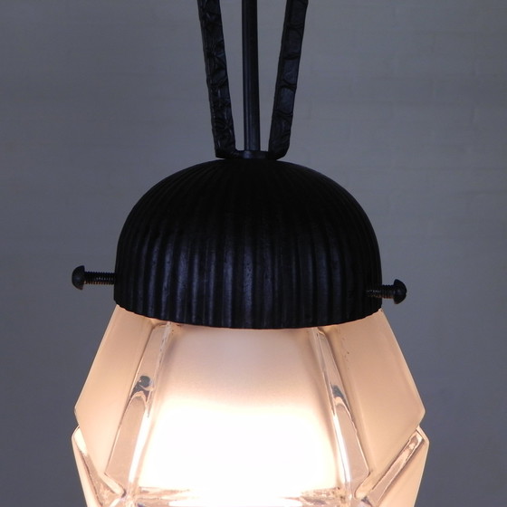 Image 1 of Art Deco Hanglamp Met Zeshoekige Glazen Kap, Jaren 30