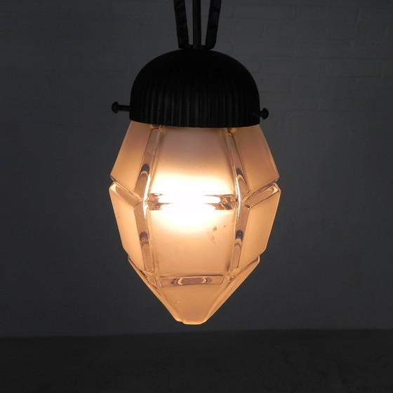 Image 1 of Art Deco Hanglamp Met Zeshoekige Glazen Kap, Jaren 30