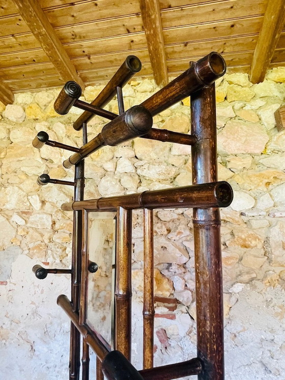 Image 1 of Vintage halstandaard van bamboe met afgeschuinde spiegel, 1920