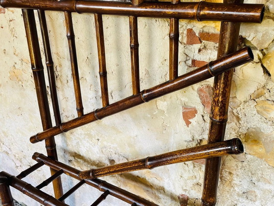 Image 1 of Vintage halstandaard van bamboe met afgeschuinde spiegel, 1920