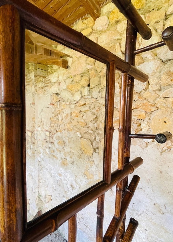 Image 1 of Vintage halstandaard van bamboe met afgeschuinde spiegel, 1920