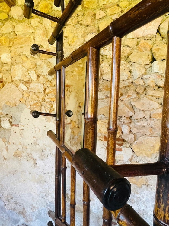 Image 1 of Vintage halstandaard van bamboe met afgeschuinde spiegel, 1920