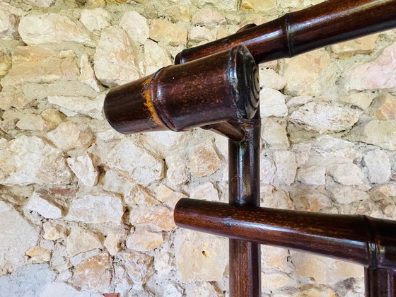 Image 1 of Vintage halstandaard van bamboe met afgeschuinde spiegel, 1920