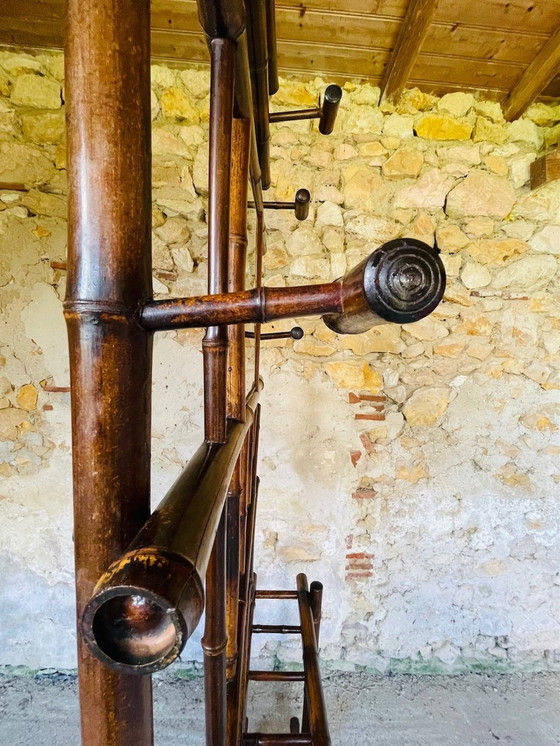 Image 1 of Vintage halstandaard van bamboe met afgeschuinde spiegel, 1920