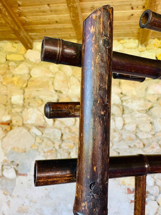 Image 1 of Vintage halstandaard van bamboe met afgeschuinde spiegel, 1920