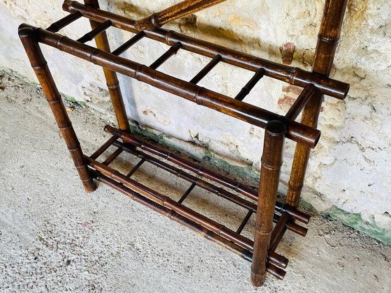 Image 1 of Vintage halstandaard van bamboe met afgeschuinde spiegel, 1920