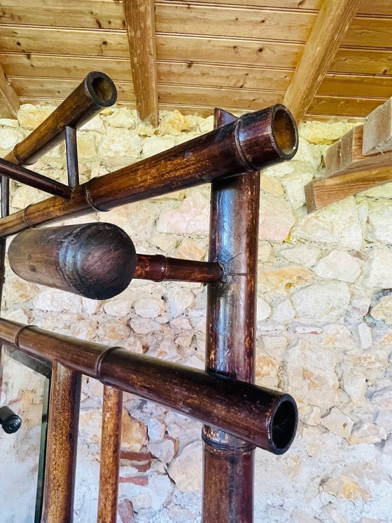 Image 1 of Vintage halstandaard van bamboe met afgeschuinde spiegel, 1920