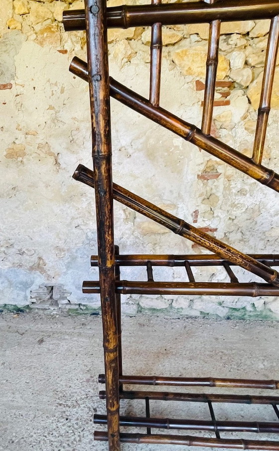 Image 1 of Vintage halstandaard van bamboe met afgeschuinde spiegel, 1920