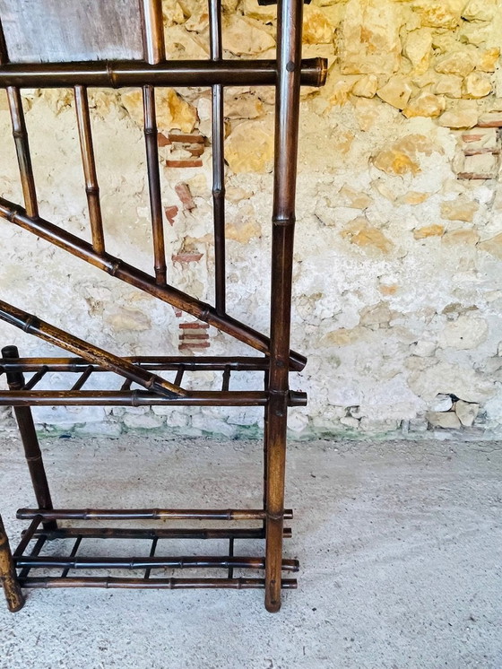 Image 1 of Vintage halstandaard van bamboe met afgeschuinde spiegel, 1920