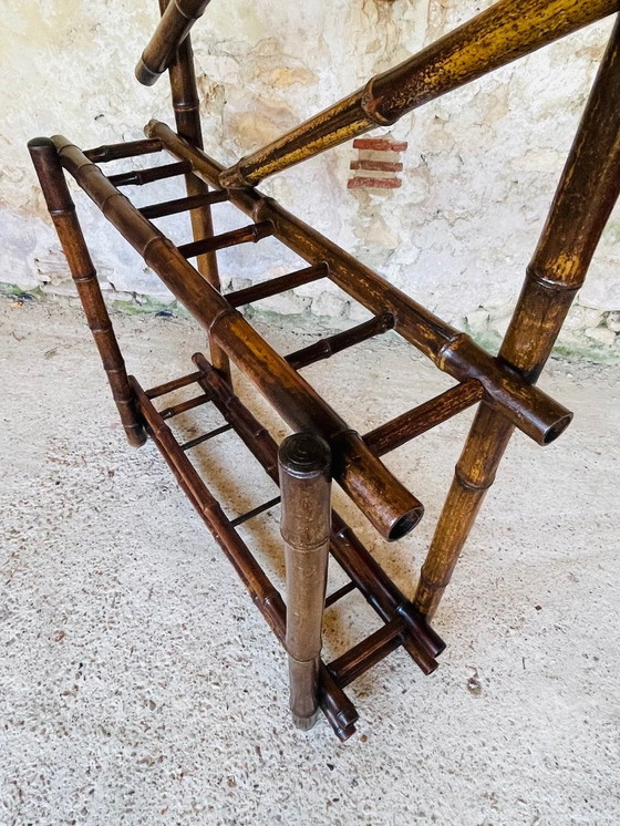 Image 1 of Vintage halstandaard van bamboe met afgeschuinde spiegel, 1920