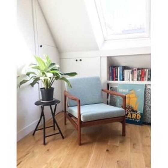 Image 1 of Vintage fauteuil BZ grijs en crème krullende fauteuil Scandinavisch