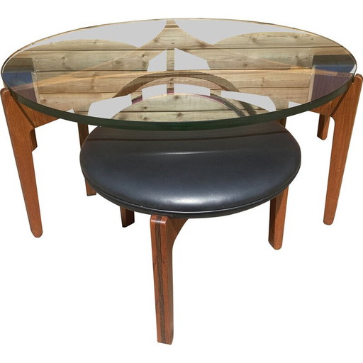 Vintage salontafel en 3 krukjes van Sven Ellekaer voor Christian Linneberg