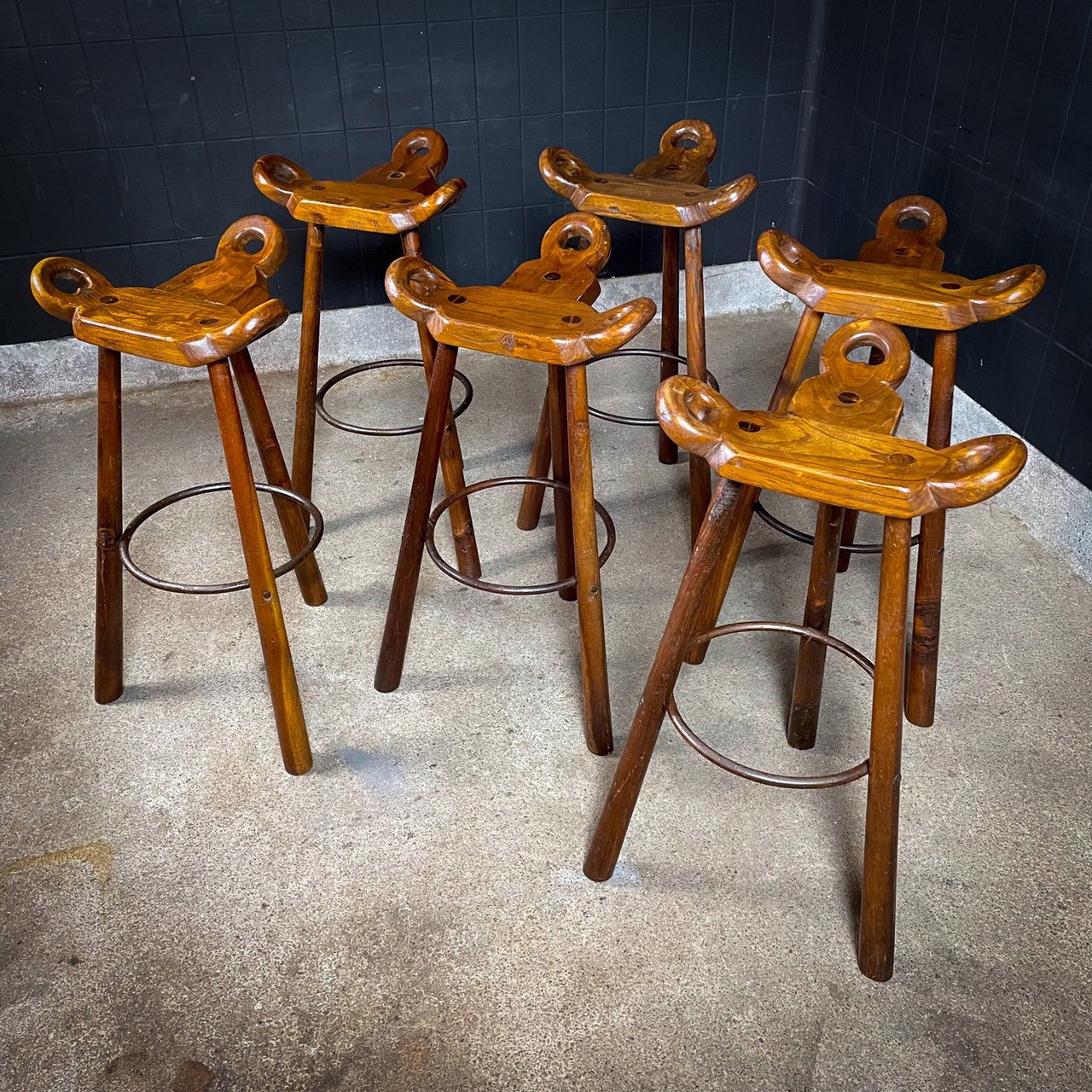 6x Spaanse Vintage barkruk