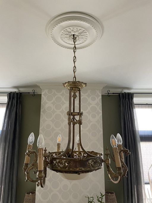 Antieke hanglamp in brons