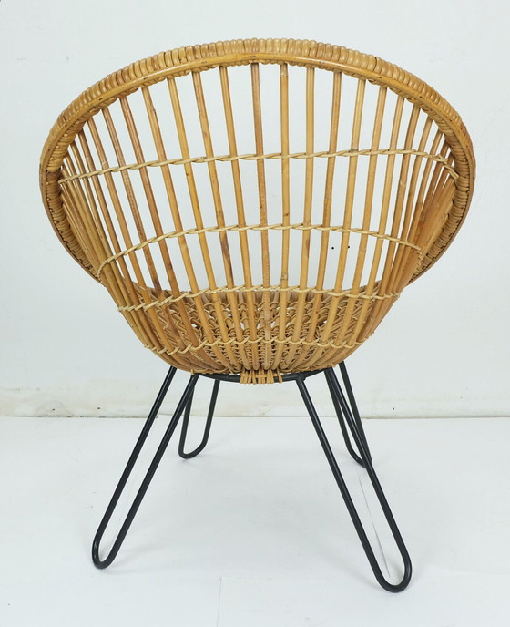 Image 1 of Nee. 1 van 3 - Fauteuil van bamboe, mid century, met haarspeldpoten