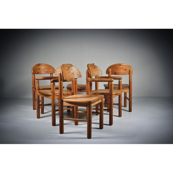 Image 1 of Set van 6 vintage massief grenen eetkamerstoelen van Rainer Daumiller, jaren 1970