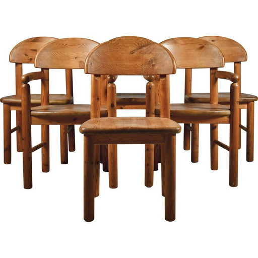 Set van 6 vintage massief grenen eetkamerstoelen van Rainer Daumiller, jaren 1970