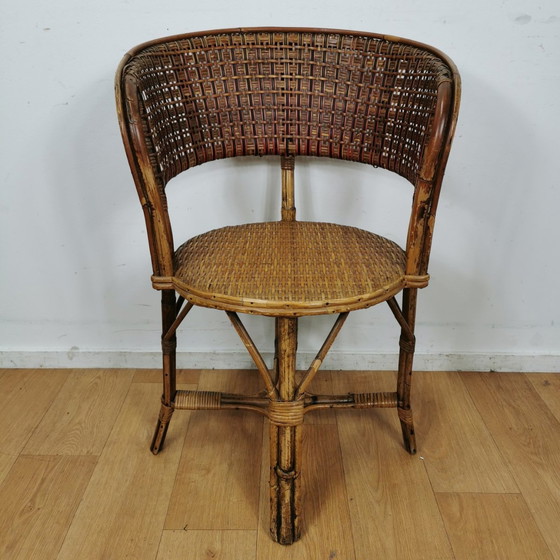 Image 1 of Vintage Mid Century Bamboe Fauteuil, Rattan Stoel