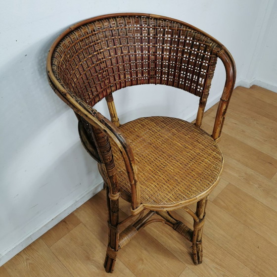 Image 1 of Vintage Mid Century Bamboe Fauteuil, Rattan Stoel