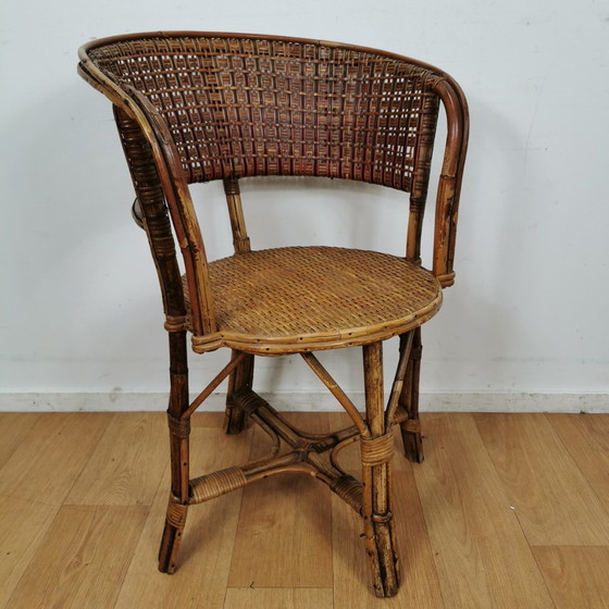 Image 1 of Vintage Mid Century Bamboe Fauteuil, Rattan Stoel