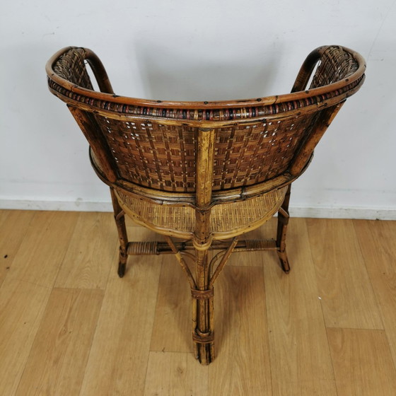 Image 1 of Vintage Mid Century Bamboe Fauteuil, Rattan Stoel