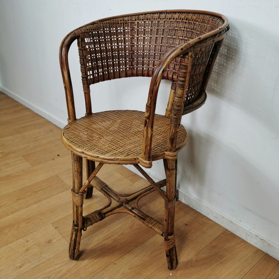 Image 1 of Vintage Mid Century Bamboe Fauteuil, Rattan Stoel