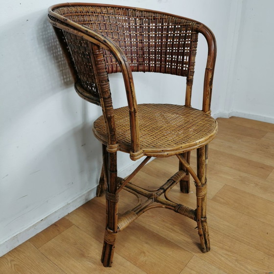 Image 1 of Vintage Mid Century Bamboe Fauteuil, Rattan Stoel