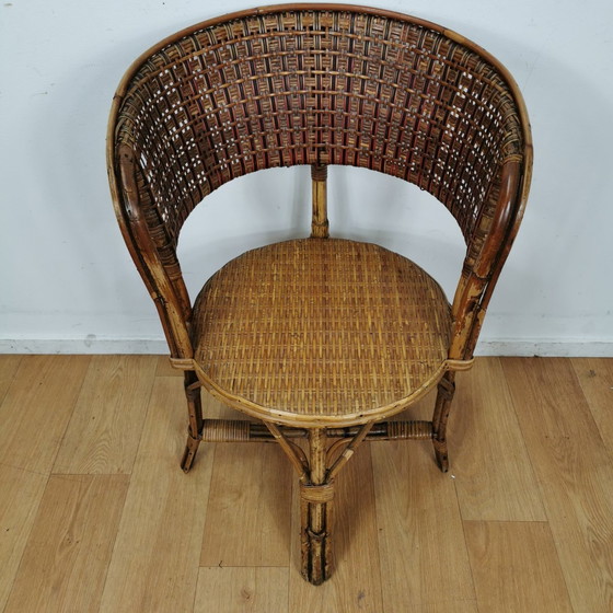 Image 1 of Vintage Mid Century Bamboe Fauteuil, Rattan Stoel