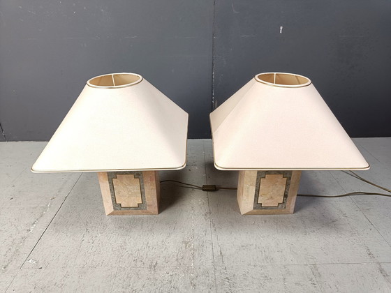 Image 1 of Paar tafellampen van gevlochten steen, 1980S