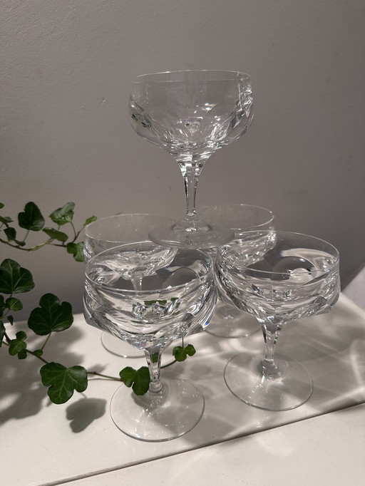 5 Vintage Kristallen Coupe Champagne Glazen