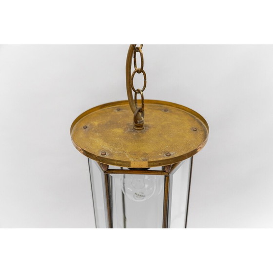 Image 1 of Vintage plafondlamp van geslepen glas en messing, Oostenrijk 1930