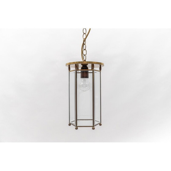 Image 1 of Vintage plafondlamp van geslepen glas en messing, Oostenrijk 1930