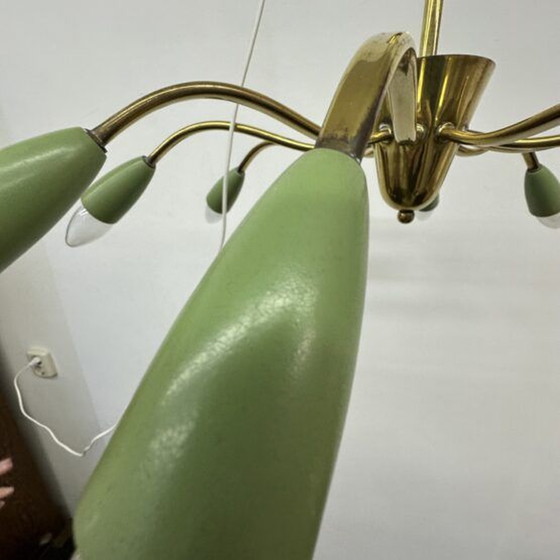 Image 1 of Mid Century Design Spider Messing Plafondlamp, 1950