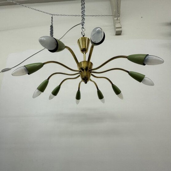 Image 1 of Mid-Century Design Spider Messing Plafondlamp, 1950