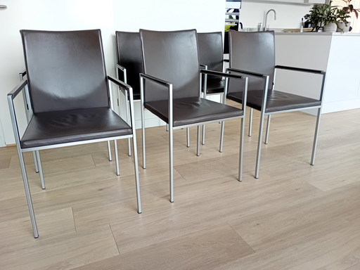 6x Rolf Benz Leren Eetkamerstoelen.