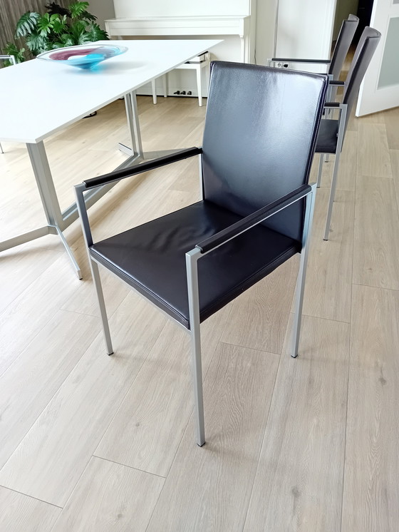 Image 1 of 6x Rolf Benz Leren Eetkamerstoelen.