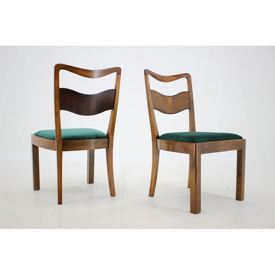 Image 1 of Set van 4 Art Deco vintage houten en groen fluwelen eetkamerstoelen, Tsjecho-Slowakije jaren 1930