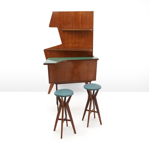 Mobiele bar met 2 krukken, 1950