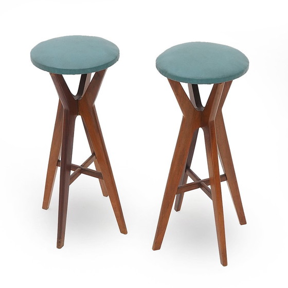 Image 1 of Mobiele bar met 2 krukken, 1950