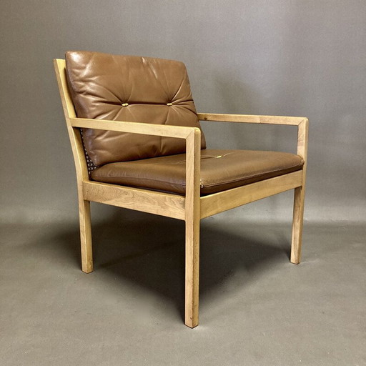 Paar vintage Scandinavische leren fauteuils van Bernt Petersen, 1960