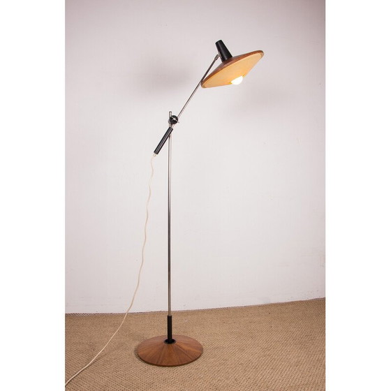 Image 1 of Vintage vloerlamp van staal en teakhout door Georges Frydman, Frankrijk 1960