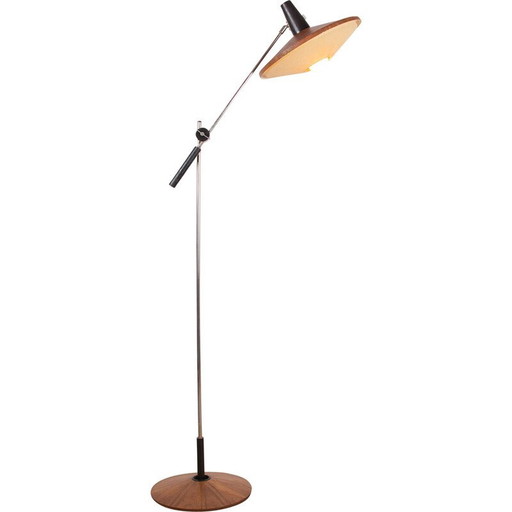 Vintage vloerlamp van staal en teakhout door Georges Frydman, Frankrijk 1960
