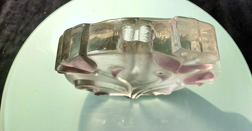 Vintage 1970 Kristal Vaas Solifleur Walther Glas Transparant Met Roze Bloemen