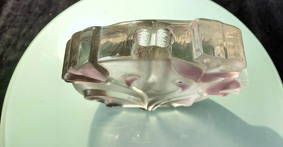 Image 1 of Vintage 1970 Kristal Vaas Solifleur Walther Glas Transparant Met Roze Bloemen