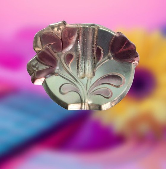 Image 1 of Vintage 1970 Kristal Vaas Solifleur Walther Glas Transparant Met Roze Bloemen