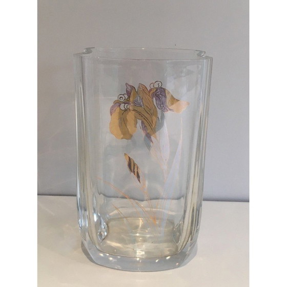 Image 1 of Vintage glazen vaas met bloemdecoraties, 1970