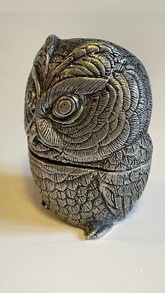 Image 1 of Boite Xviiième Forme Hibou Etain Par Etienne Sergent Frankrijk